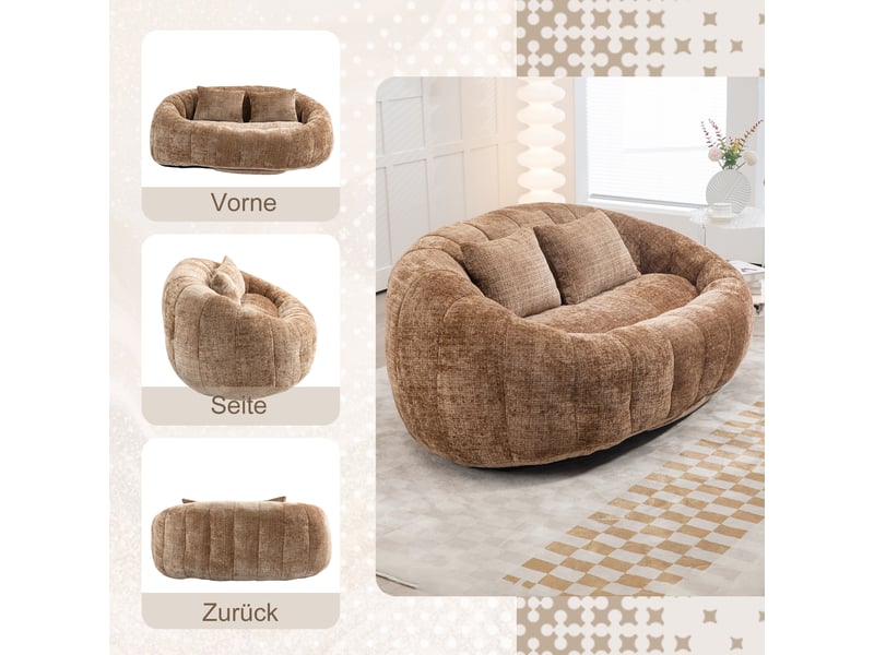 Fauteuil poire haut dossier en chenille, confortable et durable, intérieurextérieur, chaise longue au sol couleur café - Conforama D