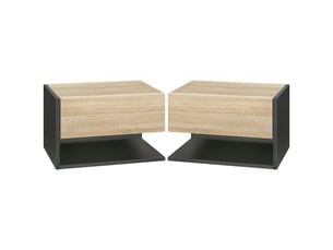 Lot de 2 tables de chevet murales - lot de 2 tables de nuit - tiroir coulissant, bicolore aspect chêne noir, étagère