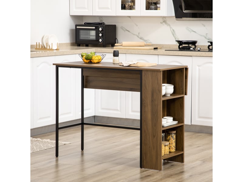  Table de bar extensible avec 3 étagères de rangement et structure en métal pour cuisinesalle à manger, 120 x 76 x 91,4 cm, marron  - Conforama D
