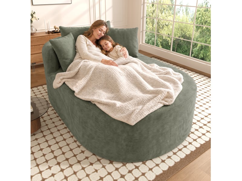  Fauteuil relax ovale avec assise profonde et design minimaliste, en velours côtelé vert  - Conforama C