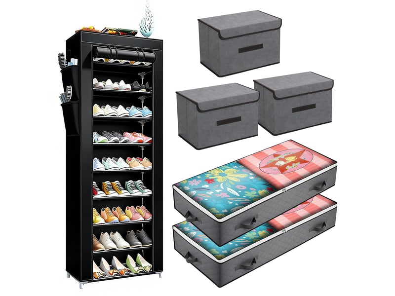  Kit de rangement 3 pièces armoire à chaussures pliable et boîtes - noir - meuble de rangement - organisateur maison  - Conforama A