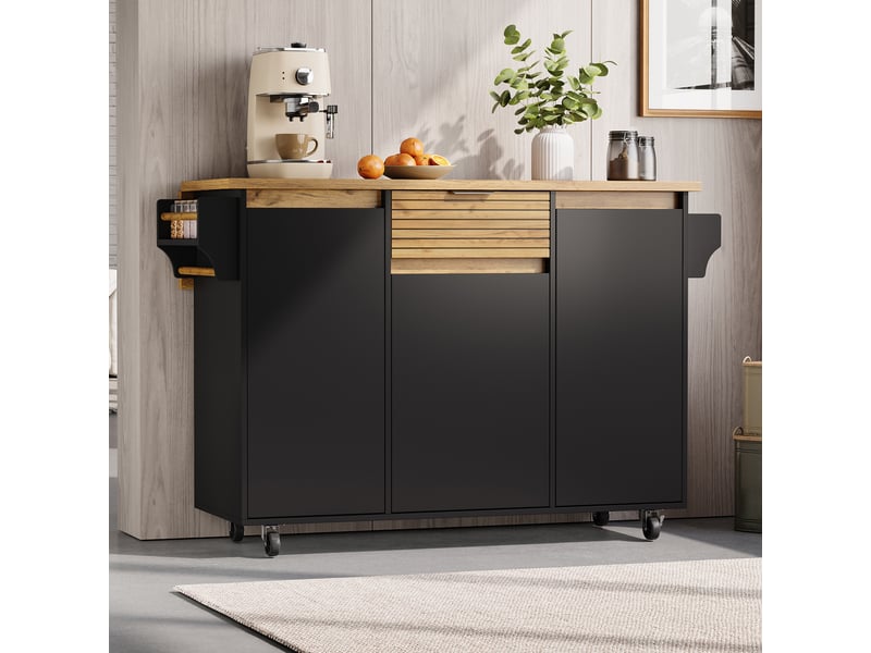  Îlot de cuisine mobile avec plateau rabattable, meuble sur roulettes verrouillables 120 x 70 x 90 cm  - Conforama D