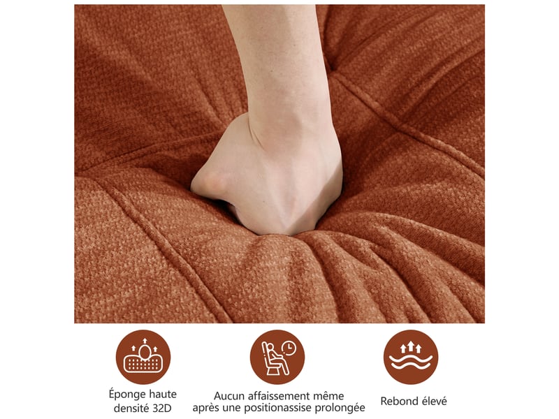  Canapé d'angle en u 3 places sans cadre, canapé modulaire, housse chenille douce, mousse 32d, sans montage, 2 poufs, orange  - Conforama E