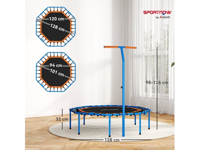  Trampoline de fitness pliable bleu, poignée réglable 98-126 cm, 32 élastiques, entraînement intérieur  - Conforama C
