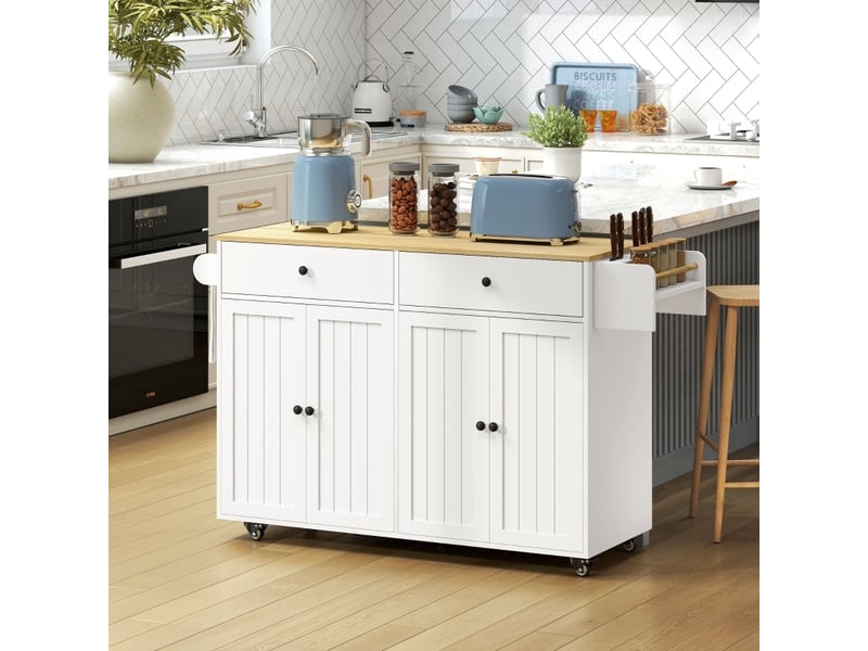  Îlot de cuisine mobile avec 2 tiroirs et 2 placards 147x43x89 cm blanc  - Conforama E