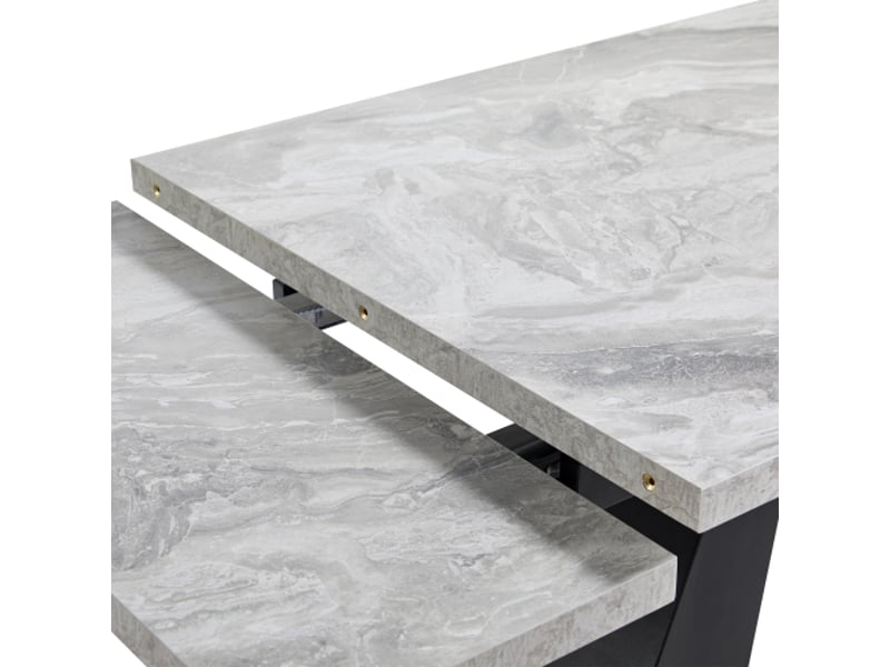 Ensemble salle à manger 5 places - table extensible 160×80×75 cm, 4 chaises gris velours, table grise à pieds colonne - Conforama E