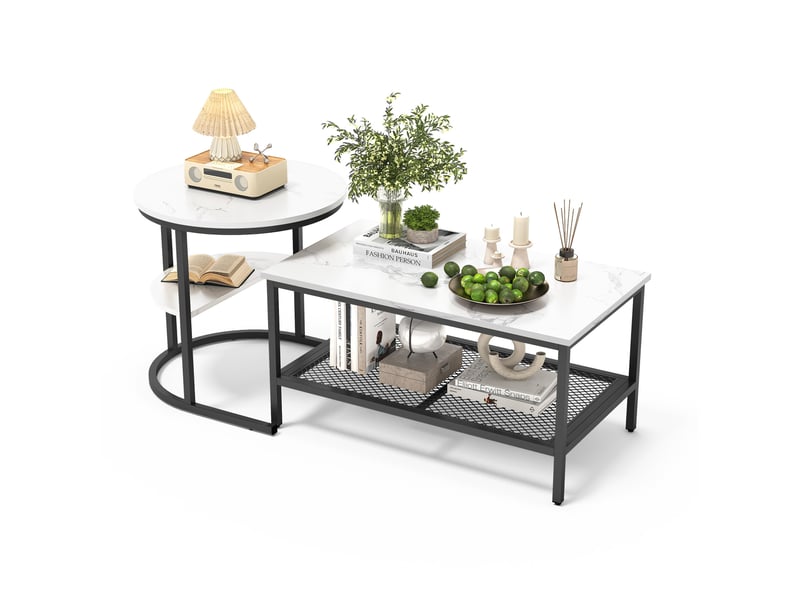  Lot de 2 tables basses gigognes avec rangement coloris noir  - Conforama A