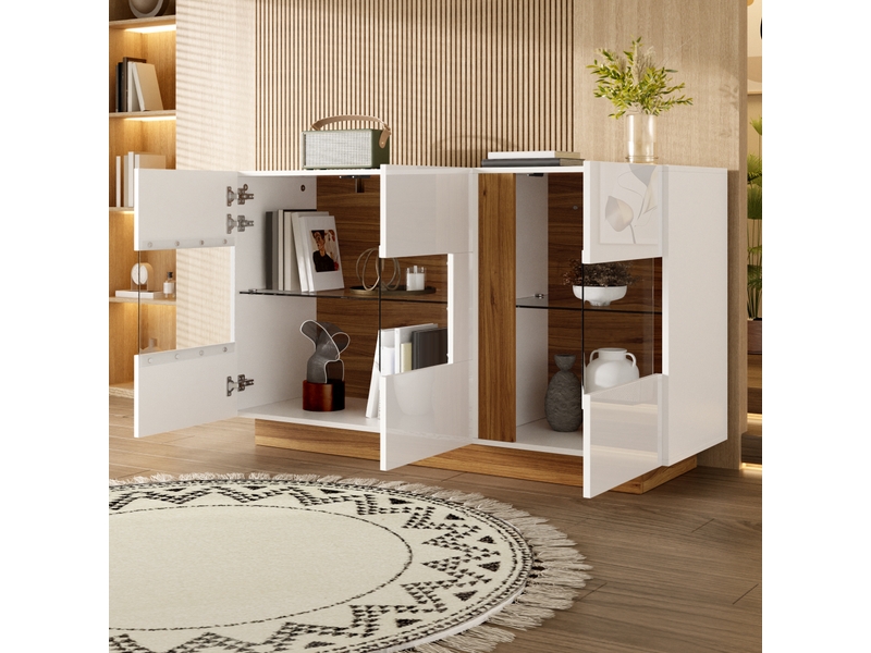  Lit superposé 140 x 200 cm avec armoire latérale intégrée déplaçable gauche ou droite, bureau, étagère, tiroirs et rangement, blanc  - Conforama E