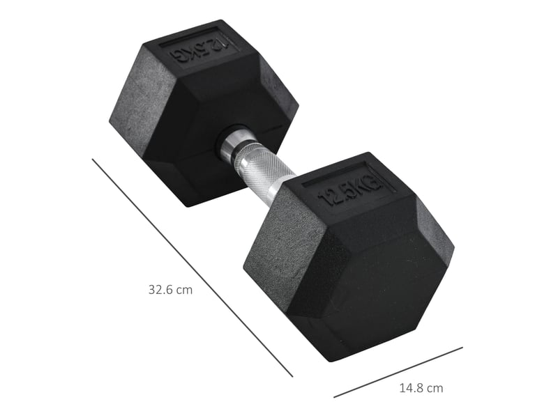  Haltère hexagonal 12,5 kg noir en métal et caoutchouc, poignée moletée pour entraînement polyvalent à domicile  - Conforama C