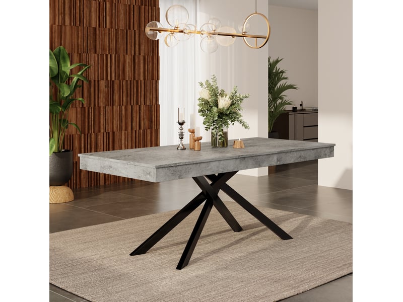  Table à manger extensible rectangulaire 140-180 x 80 cm, 6 à 8 personnes, mdf gris  - Conforama D