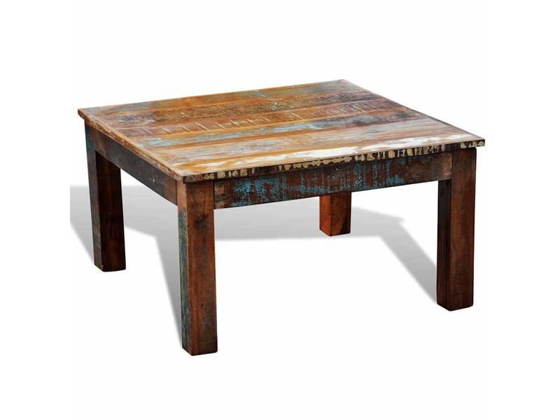  Table basse - table de salon - table à thé carrée bois de récupération  - Conforama C