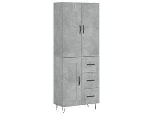 Buffet haut - bahut - meuble de rangement gris béton 69,5x34x180 cm bois d'ingénierie