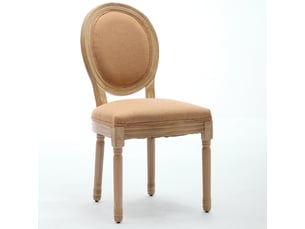 Lot de 2 chaises de salle à manger en lin tan, pieds en bois massif