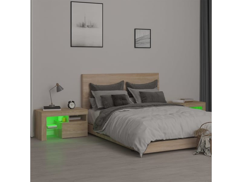 Lot de 2 tables de chevet - cabinet de chevet - table de nuit lumières led chêne sonoma 70x36,5x40 cm - Conforama D