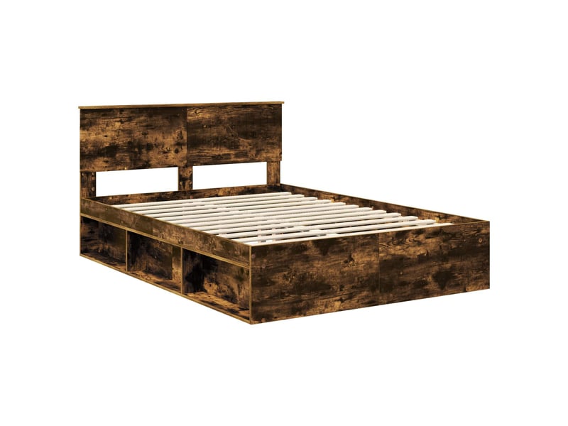  Lit double- lit adulte -  cadre de lit chêne fumé 135 x 190 cm pin massif  - Conforama C