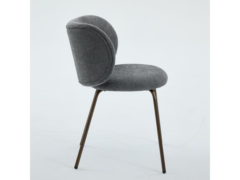  Chaises de salle à manger chenille grises lot de 2 avec dossier courbé et pieds métal bronze  - Conforama D