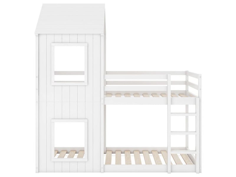  Lit superposé cabane enfant 90x200cm - barrières sécurité &amp; supporte 120kg, pin massif et mdf, certifié en747, blanc blanc - Conforama D
