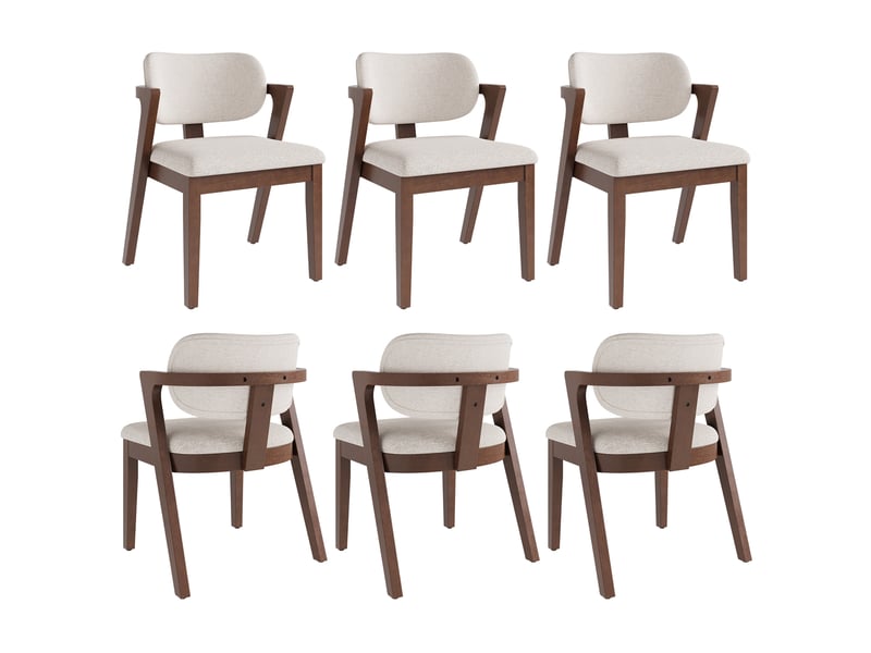  Lot de 6 chaises de salle à manger avec accoudoirs, lin, coloris noyer et beige avoine  - Conforama A