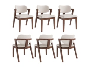 Lot de 6 chaises de salle à manger avec accoudoirs, lin, coloris noyer et beige avoine