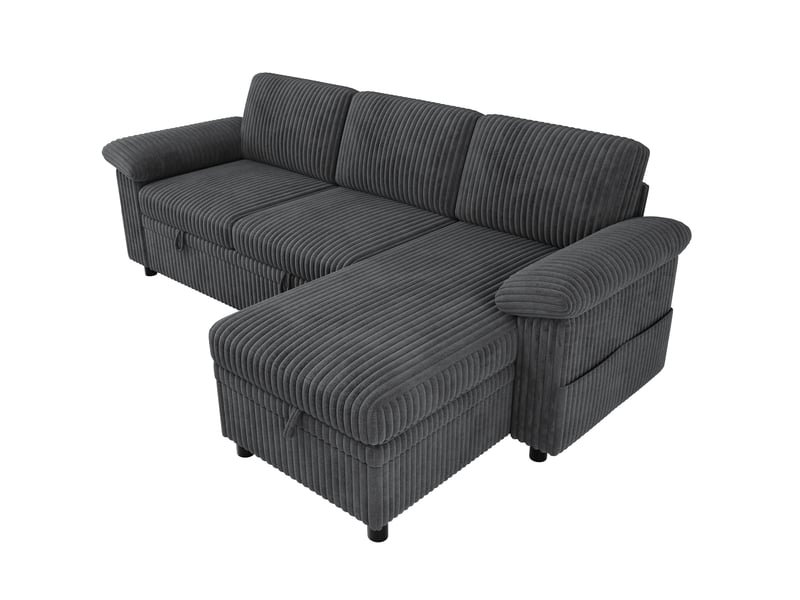  Canapé d'angle convertible réversible en velours côtelé gris avec coffre  - Conforama A