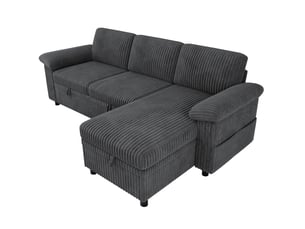 Canapé d'angle convertible réversible en velours côtelé gris avec coffre