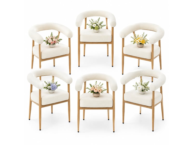 Lot de 6 chaises de salle à manger rembourrées avec pieds réglables, blanches - Conforama A
