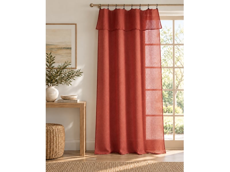  Rideau ajustable + 8 anneaux pince 140 x 270 cm polyester effet bouclette elda terracotta 15669 - Conforama B