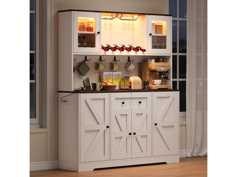  Meuble de cuisine muvano blanc, meuble buffet avec portes en acrylique, led rgb, 140 × 40 × 173 cm  - Conforama D