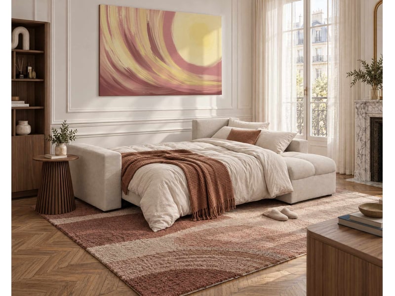 Cyro - canapé d'angle réversible 4 places convertible avec coffre en tissu - best mobilier - beige CYRO - Conforama D
