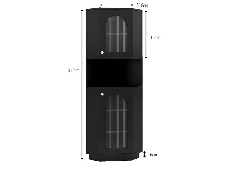  Colonne d’angle sdb noire 45 × 45 × 166,5 cm, led, étagères réglables  - Conforama C