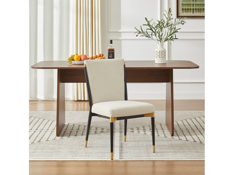  Lot de 2 chaises de salle à manger 59x49x85 cm, beige+noir, style scandinave, pieds ajustables, pour salon, métal, tissu  - Conforama E