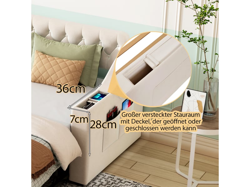  Lit canapé rembourré en velours beige 90x190 cm  - Conforama C