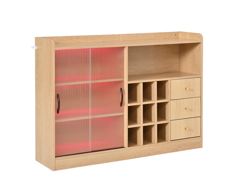  Buffet avec casier à bouteilles portes en verre et led 120x30x85 cm LY2060307N - Conforama B