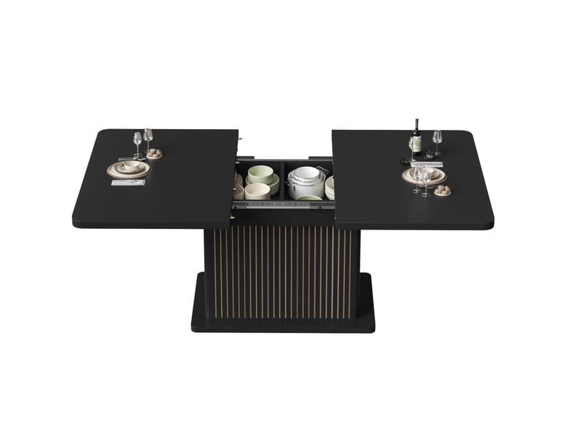  Table à manger extensible 120x160 cm avec rangement caché mdf métal noir  - Conforama E
