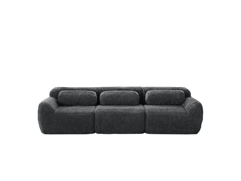  Canapé modulable 3 places gris anthracite, tissu peluche premium, design contemporain, structure stable et confortable pour salon moderne  - Conforama A