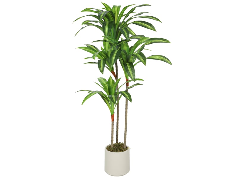  Arbre dracaena artificiel de 120 cm avec tronc flexible et pot blanc pour salon, chambre, bureau  - Conforama B