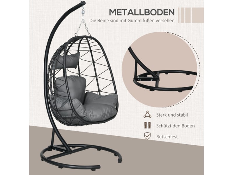Fauteuil suspendu en rotin avec support, coussin, housse imperméable, 195 cm, 150 kg - Conforama E