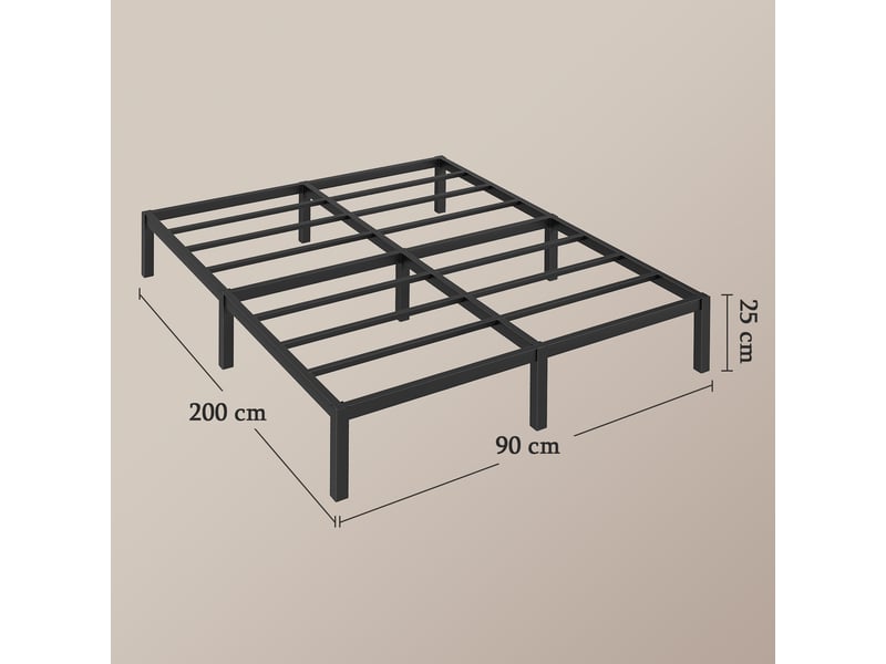  Lit 90x200 cm havenlyhome, cadre de lit double en métal avec lattes, charge max. 350 kg, montage facile, lit 2 personnes silencieux, noir  - Conforama W