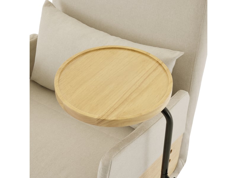  Fauteuil convertible lit beige, design moderne avec plateau rotatif, revêtement lin polyester, structure bois massif  - Conforama E