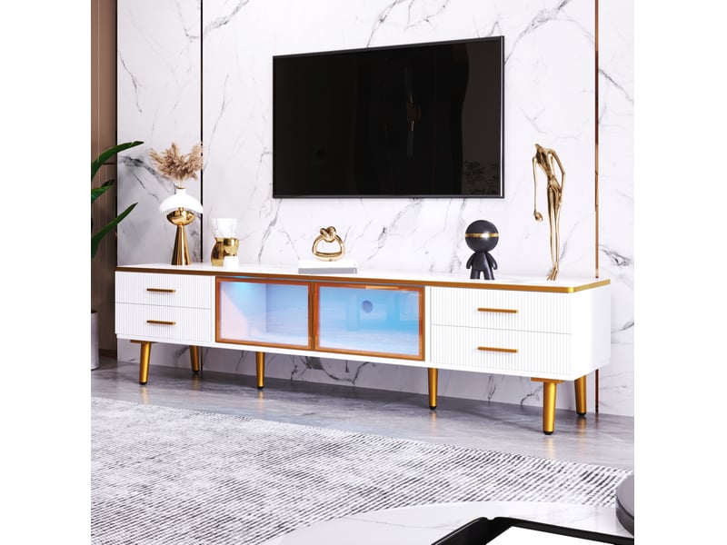  Ensemble meuble tv et table basse – led multicolore – blanc et doré – 170 cm  - Conforama C