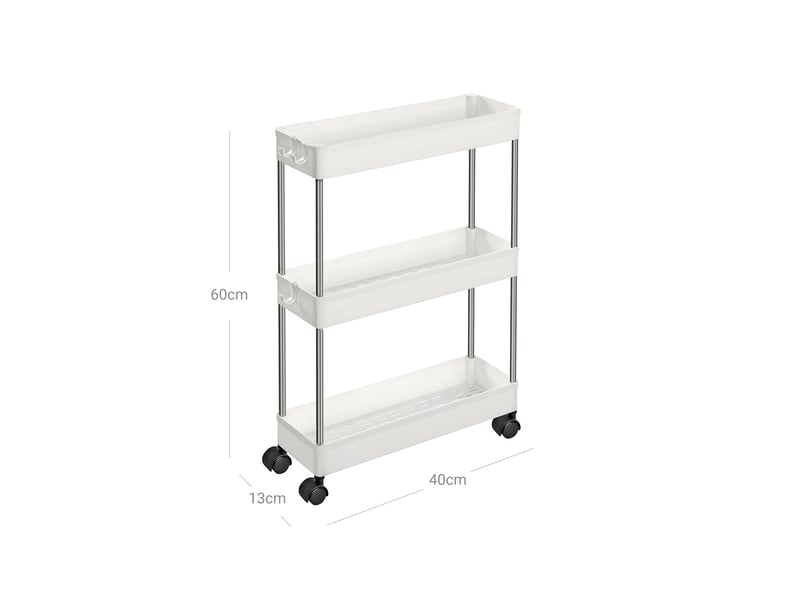  Chariot de rangement mobile sur 3 niveaux étagère sur roulettes gain de place étagère fine pour salle de bain cuisine design ajouré 40 x 13 x 60 cm blanc ksc007w01 b34ksc007w01 ksc007w01 12_0005017  - Conforama B