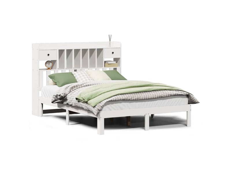  Lit double- lit adulte -  lit bibliothèque sans matelas blanc 160x200 cm bois pin massif  - Conforama A