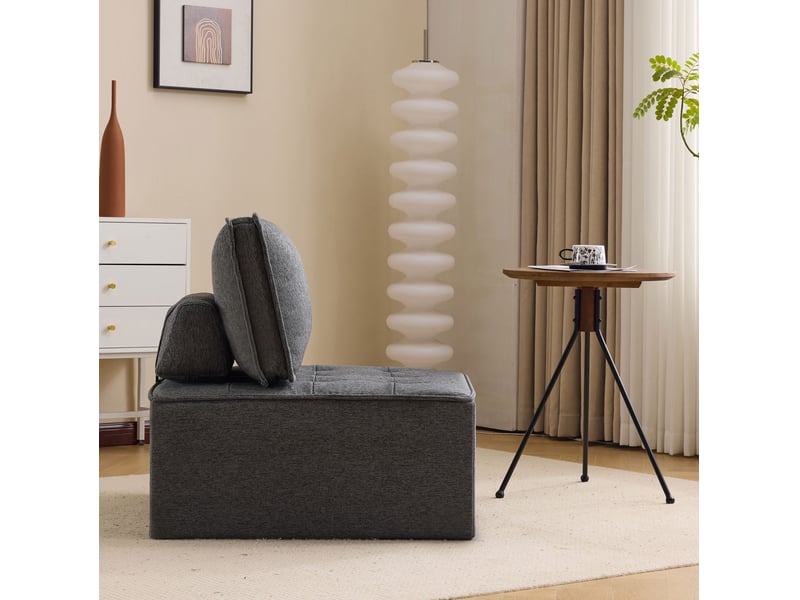  Canapé 1 place moderne 81x81x80 cm compact pour petits espaces gain de place confort ultra-doux lin gris foncé  - Conforama E