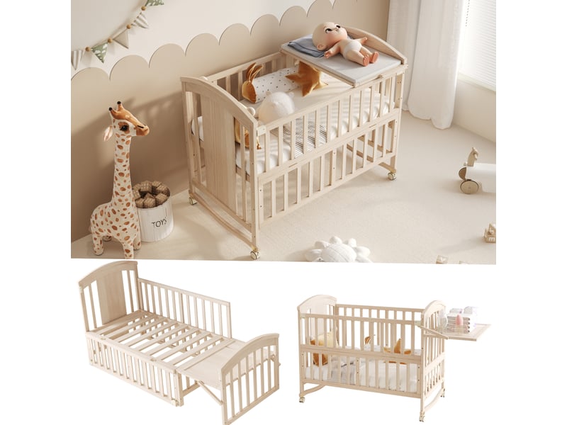  Lit bébé évolutif avec table à langer et fonction cododo en bois massif - naturel 120x60x95cm - Conforama B