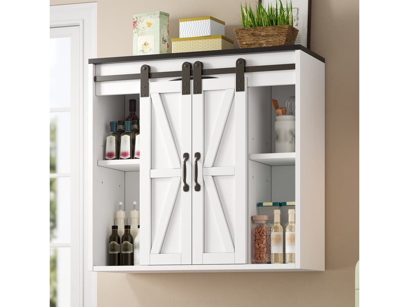  Meuble haut de cuisine mural 80x31x76 cm à 2 portes coulissantes, mdf blanc  - Conforama B