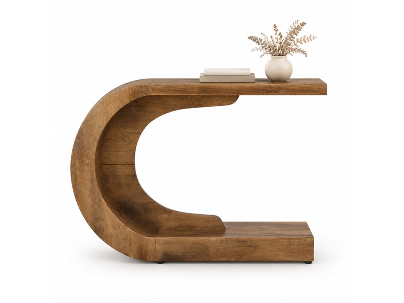  Console en c avec plateau long, design contemporain pour entrée et salon, en bois brun rustique, 110 × 35 × 75 cm  - Conforama A