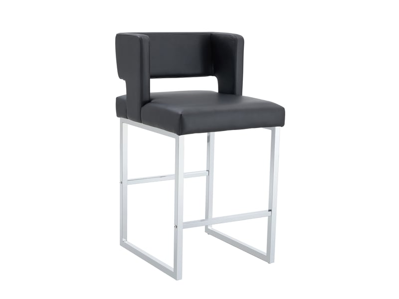  Tabouret de bar carré rembourré avec assise confortable et structure stable, en pu et métal, noir et argent  - Conforama A