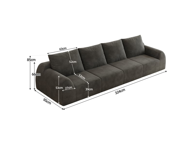  Canapé 4 places 324x95x85 cm compression gris foncé  - Conforama E