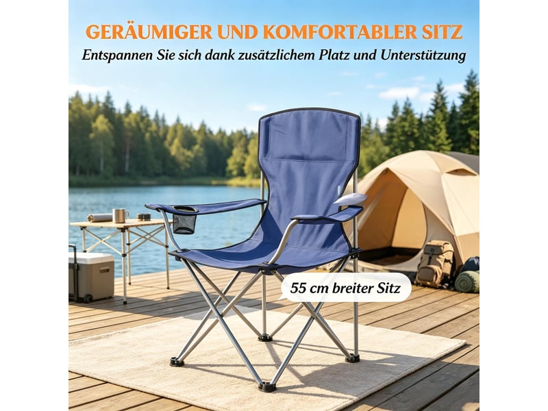  Lot de 2 chaises de camping pliantes,88x57x97 cm,avec porte-gobelet,oxford,bleu foncé  - Conforama D