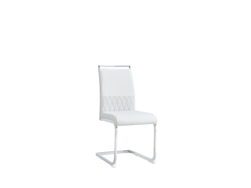  Lot de 6 chaises de salle à manger en similicuir blanc et lin avec dossiers hauts, rayures horizontales, sans accoudoirs  - Conforama E